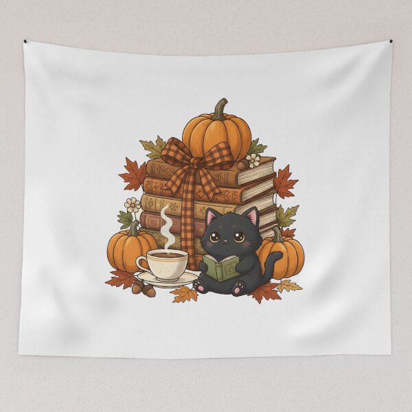Artikelvorschau, Katze Thanksgiving mit Lesebuch-Liebhaber Herbst entworfen und verkauft von thebest-2studio.