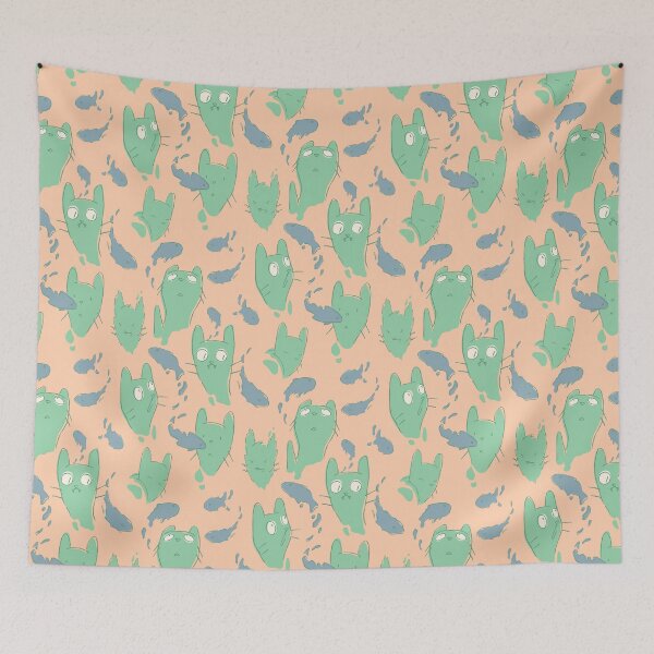 Item preview, Cat dreams. Cute anxious cat dreaming of fish (beige) designed and sold by cloverimprint.