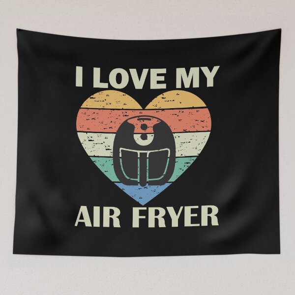 Item preview, I Love My Air Fryer – Cute Striped Heart Air Fryer beige text Design designed and sold by EmeraldeaArt.