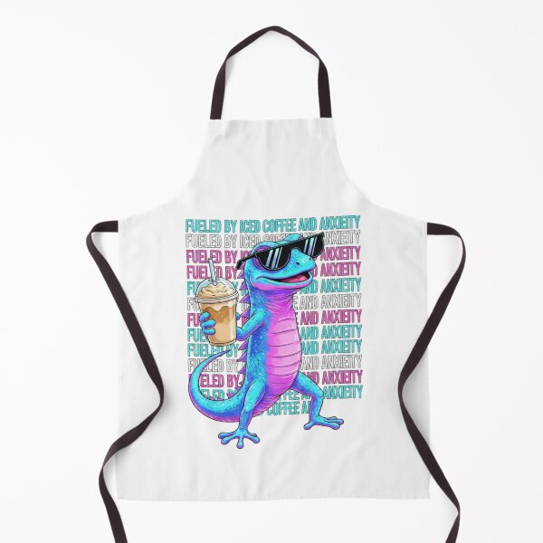 Item preview, Lizard Neon Party fueled by iced Cappuccino coffee and anxiety Apron designed and sold by loccotown168.