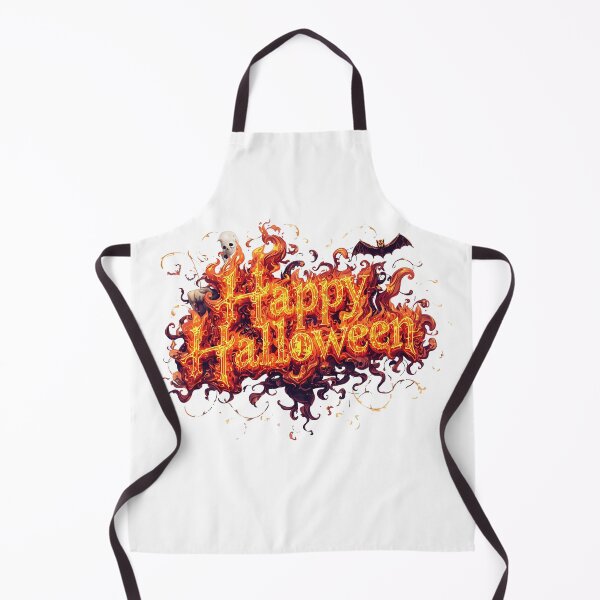 Item preview, A cartoon Halloween illustration with a dripping orange "Happy Halloween" text on a white background, with a skull in a witch's hat, a jack-o-lantern, and silhouette trees, stars, and bats designed and sold by PWDigitalArt.