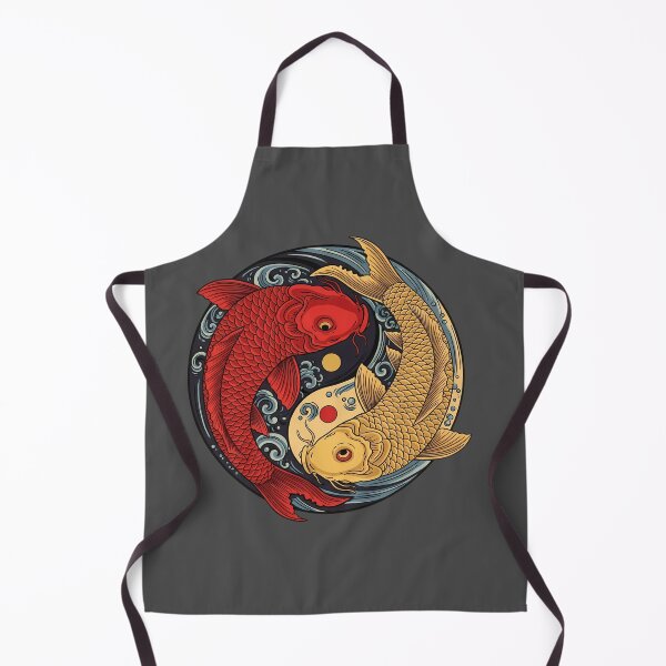 Item preview, Two koi fish forming a yin-yang circle, Japanese woodblock style, vibrant red and gold tones. designed and sold by SLDavincy.