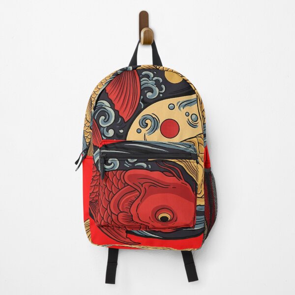 Item preview, Two koi fish forming a yin-yang circle, Japanese woodblock style, vibrant red and gold tones. designed and sold by SLDavincy.