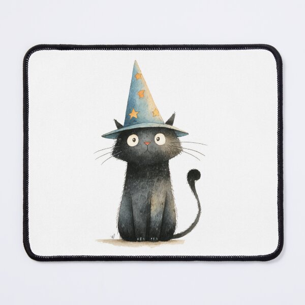 Item preview, Whimsical Black Cat in a Starry Wizard Hat, Cute Cartoon Style for Halloween or Kids Books designed and sold by KanDa-Shop.