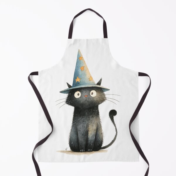 Item preview, Whimsical Black Cat in a Starry Wizard Hat, Cute Cartoon Style for Halloween or Kids Books designed and sold by KanDa-Shop.