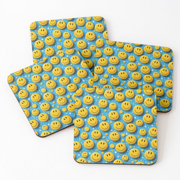 Item preview, Smiley Face Pattern – Cute Yellow Smiles on Blue Background Illustration designed and sold by cheekylorns.