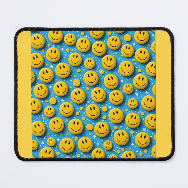 Item preview, Smiley Face Pattern – Cute Yellow Smiles on Blue Background Illustration designed and sold by cheekylorns.