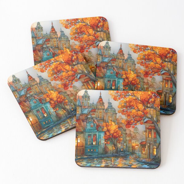 Item preview, Colorful Autumn Scene with Dreamy cobblestone streets designed and sold by Artessie.