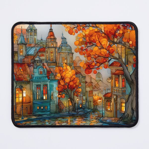 Item preview, Colorful Autumn Scene with Dreamy cobblestone streets designed and sold by Artessie.