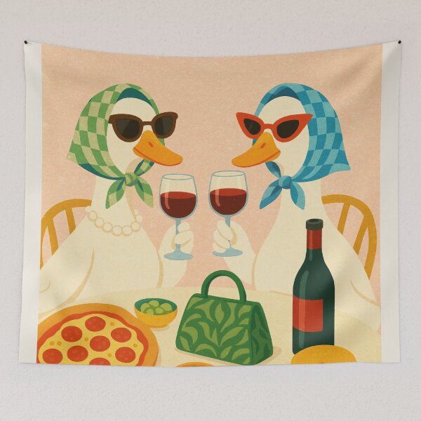 Item preview, Sassy Ducks Pizza & Wine Night | Quirky Kitchen Wall Art designed and sold by SurfolioPrints.