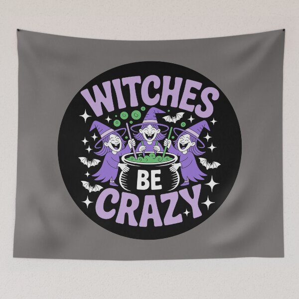 Item preview,  Witches Be Crazy 3: A cute and playful Halloween design with witches around a cauldron. For the Halloween Festive Season designed and sold by Camel & Quirk.