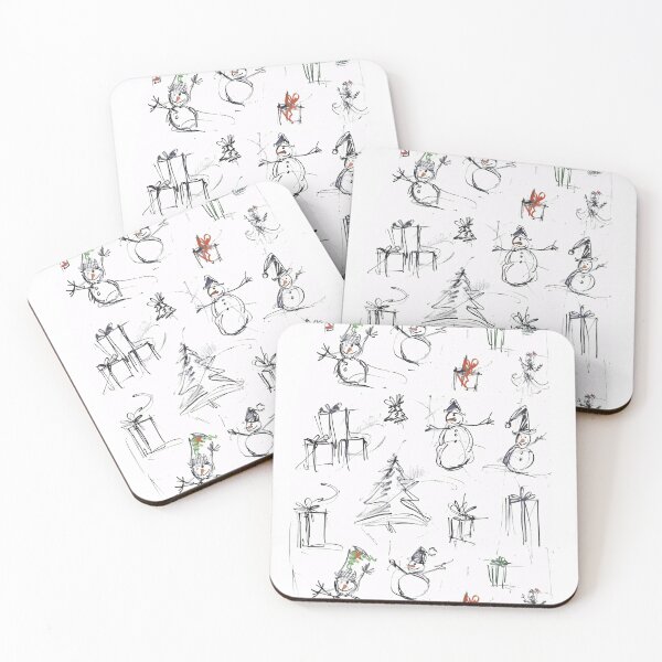 Item preview, Christmas Pattern with Trees, Snowmen, and Gifts designed and sold by SleekLineSketches.