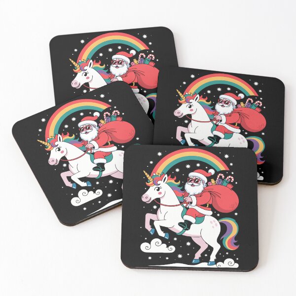 Item preview, Christmas Santa Riding Unicorn Xmas Rainbow designed and sold by LunaCrazeArt.