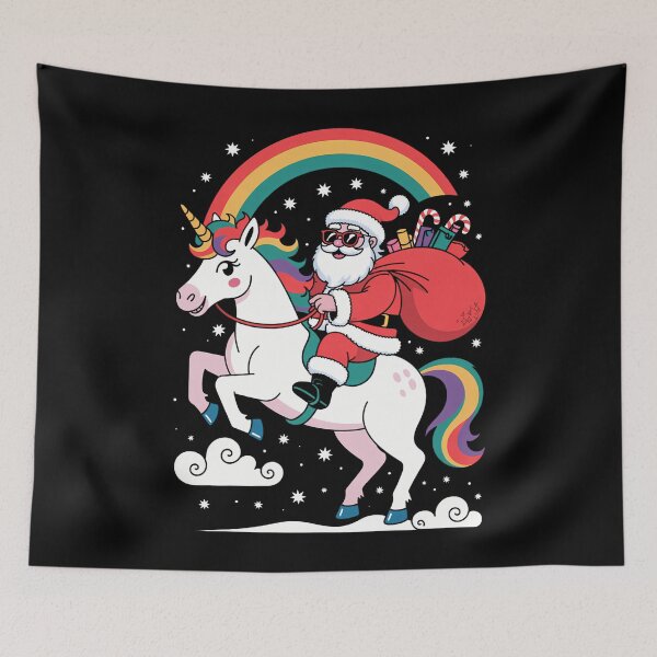 Item preview, Christmas Santa Riding Unicorn Xmas Rainbow designed and sold by LunaCrazeArt.