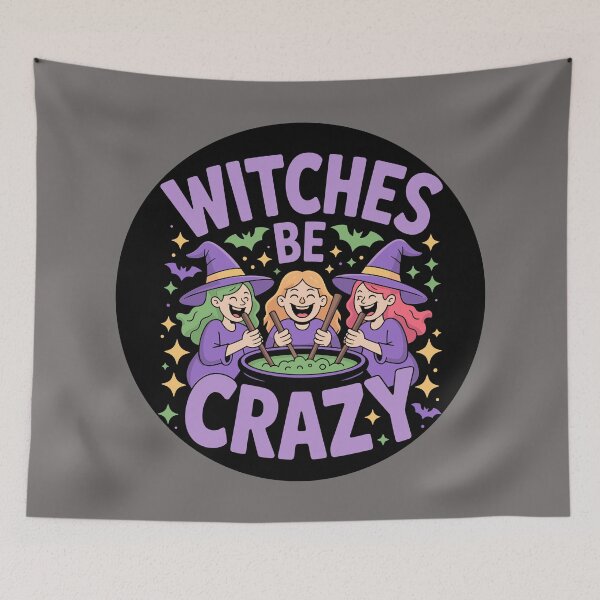 Item preview, Witches Be Crazy 7: A cute and playful Halloween design with witches around a cauldron. For the Halloween Festive Season designed and sold by Grang Art Artistic Designs.