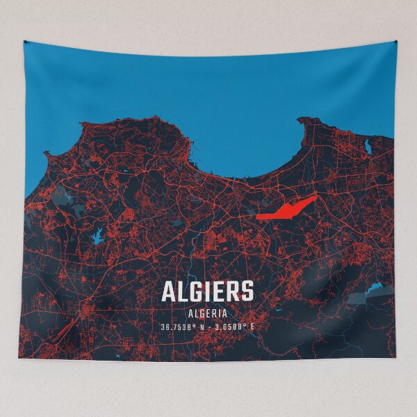Artikelvorschau, Algier Rot & Blau Minimalistische Karte entworfen und verkauft von HomeLivingCo.
