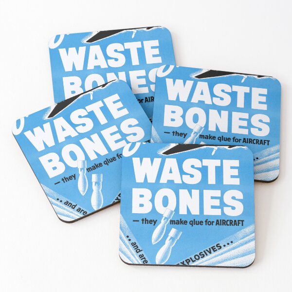 Item preview, WWII Propaganda Poster | Save Waste Bones | Recycle for War Effort | Military Aircraft & Bombs | Bold Blue & White Design designed and sold by artofuniverse.