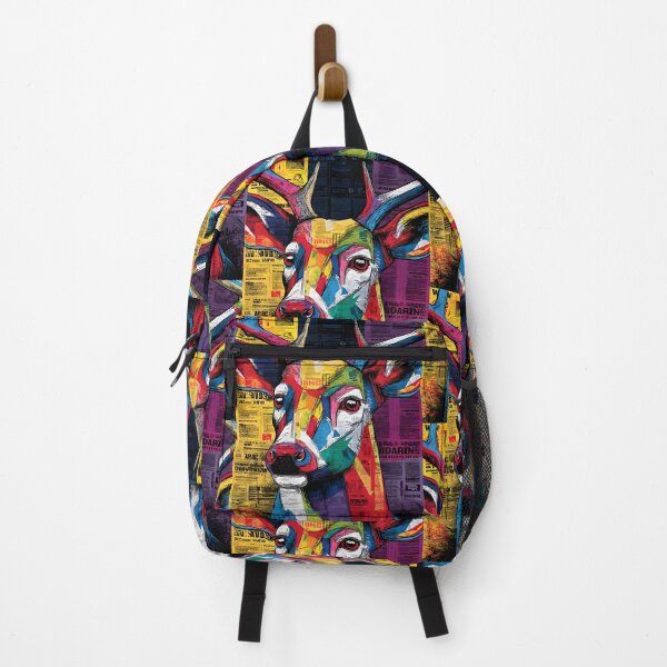 Item preview, Urban Stag Rise - Vibrant Geometric Portrait with Bold Colors and Newsprint Layers designed and sold by OlfactoART Studio.
