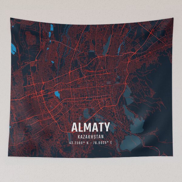 Item preview, Almaty Red & Blue Minimalist Map designed and sold by HomeLivingCo.