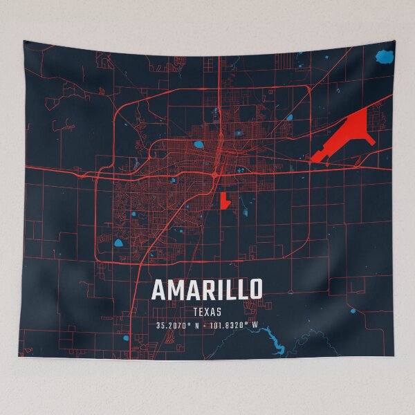 Item preview, Amarillo Red & Blue Minimalist Map designed and sold by HomeLivingCo.
