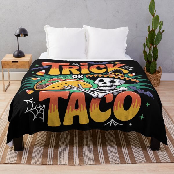 Item preview, Trick or Taco Terror: This fun and vibrant T-shirt design skeletal figure offers a taco dripping with crimson salsa. For the Halloween Festive Season designed and sold by Camel & Quirk.
