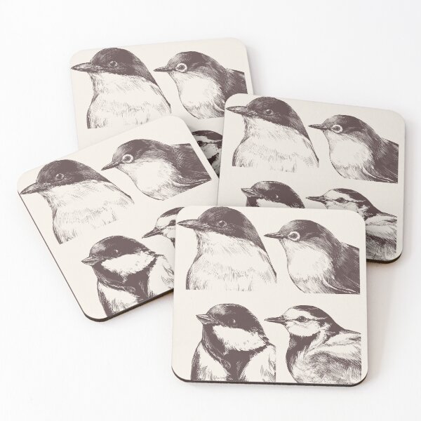 Item preview, Line drawing of four bird portraits designed and sold by hichili-dori.