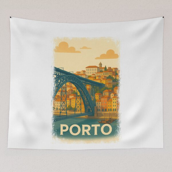 Item preview, Porto Portugal Vintage Travel Poster Bridge River Cityscape designed and sold by k3rstman1.