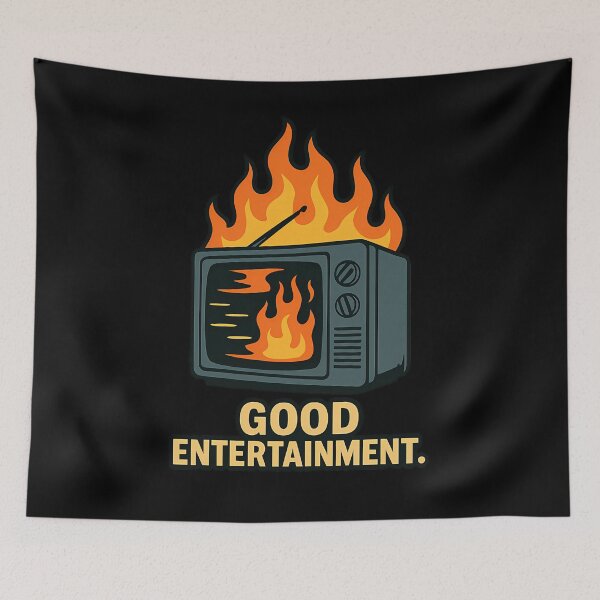Aperçu de l'œuvre Good Entertainment Retro Tv On Fire Desig créée et vendue par MaggieMarion.