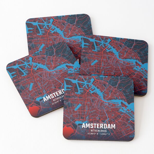 Item preview, Amsterdam Red & Blue Minimalist Map designed and sold by HomeLivingCo.