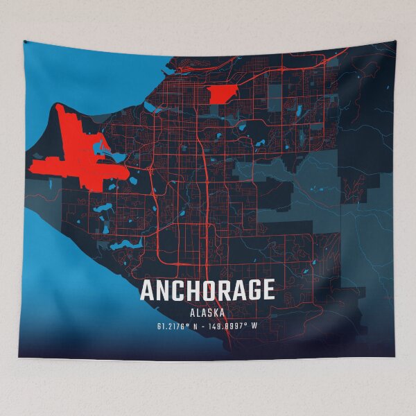 Item preview, Anchorage Red & Blue Minimalist Map designed and sold by HomeLivingCo.