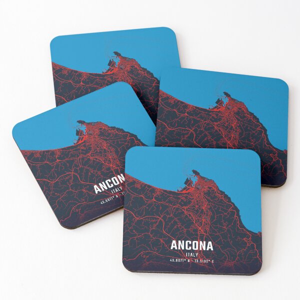 Item preview, Ancona Red & Blue Minimalist Map designed and sold by HomeLivingCo.