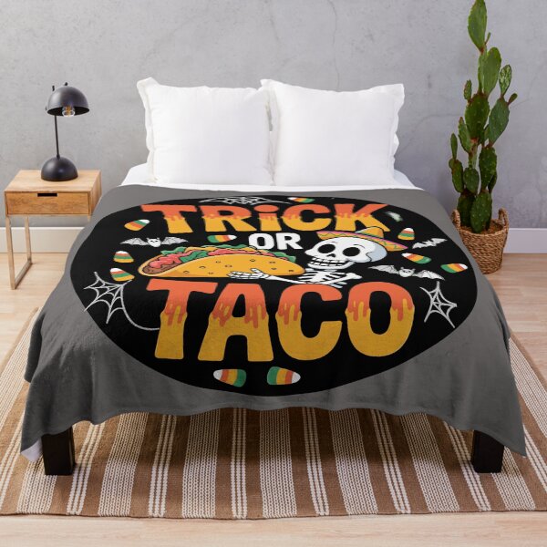Item preview, Ghoulish Grab-and-Go: This fun and vibrant T-shirt design skeletal figure offers a taco dripping with crimson salsa. For the Halloween Festive Season designed and sold by Grang Art Artistic Designs.