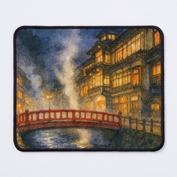 Item preview, Night in a Japanese Onsen Town – Watercolor Art designed and sold by ワフパズル.