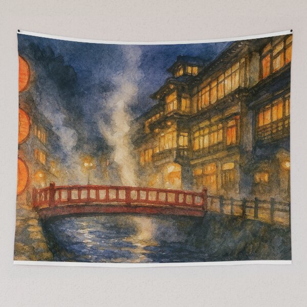 Item preview, Night in a Japanese Onsen Town – Watercolor Art designed and sold by ワフパズル.