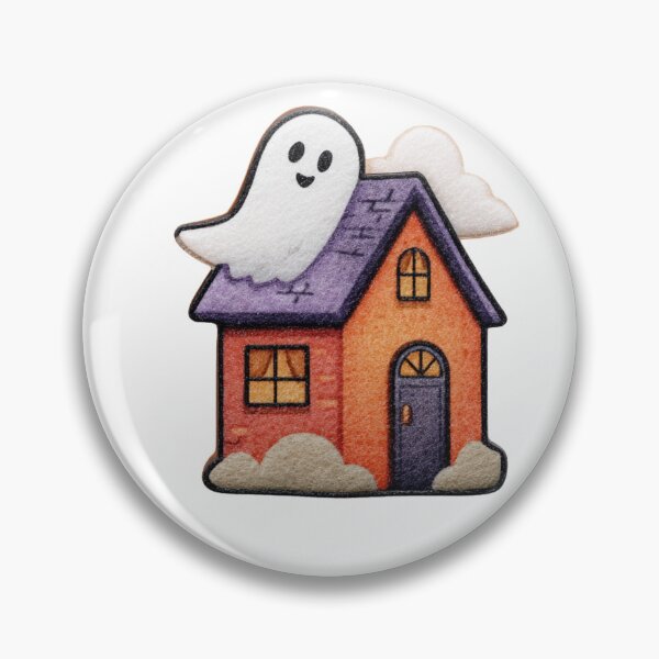 Item preview, Whimsical Ghost On A Colorful House In A Cute Halloween Cartoon Illustration designed and sold by KanDa-Shop.
