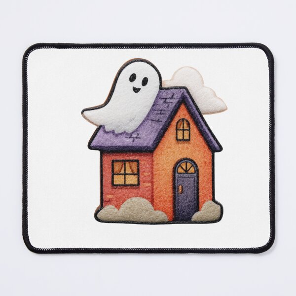 Item preview, Whimsical Ghost On A Colorful House In A Cute Halloween Cartoon Illustration designed and sold by KanDa-Shop.