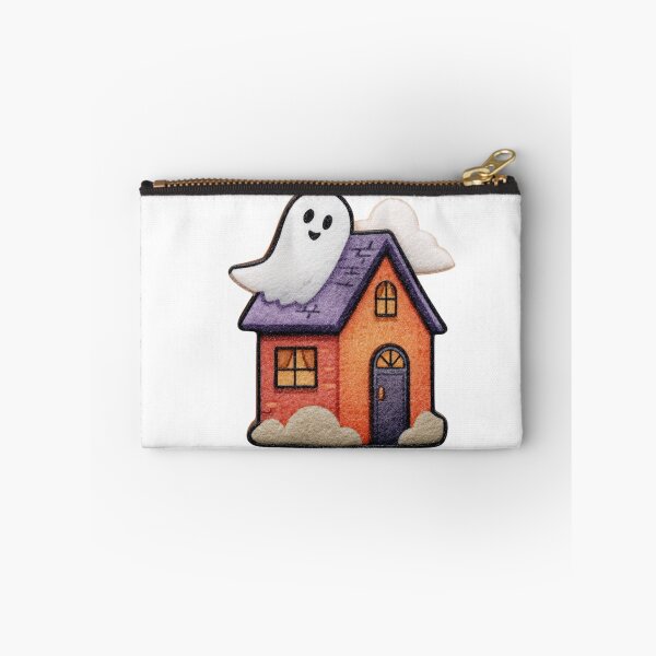 Item preview, Whimsical Ghost On A Colorful House In A Cute Halloween Cartoon Illustration designed and sold by KanDa-Shop.