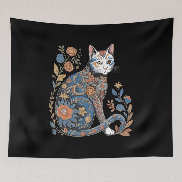 Item preview, Cat Colorful Floral Patterns Vintage Flowers Art Cat Lover designed and sold by BiellaSar.