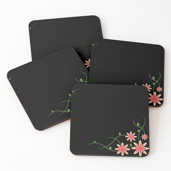 Item preview, Black with minimal flower floral print on corners illustration designed and sold by SpinklyCreations.
