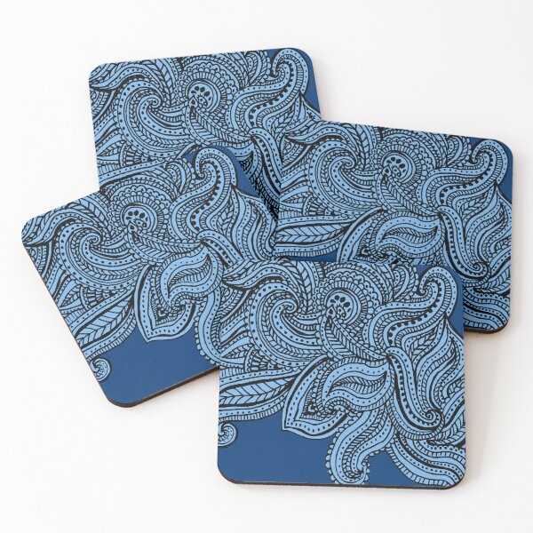Item preview, Blue shades paisley floral pattern print designed and sold by SpinklyCreations.