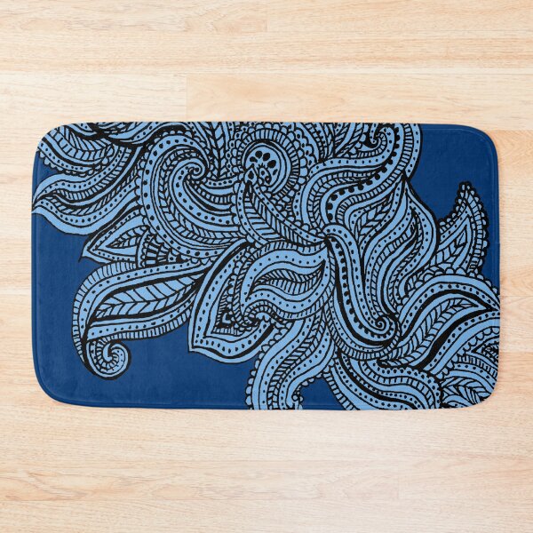 Item preview, Blue shades paisley floral pattern print designed and sold by SpinklyCreations.