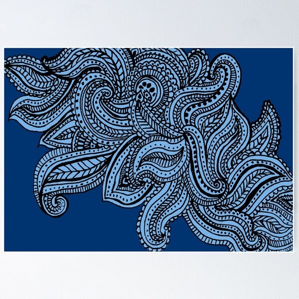 Item preview, Blue shades paisley floral pattern print designed and sold by SpinklyCreations.