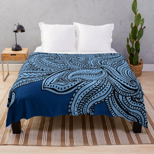 Item preview, Blue shades paisley floral pattern print designed and sold by SpinklyCreations.
