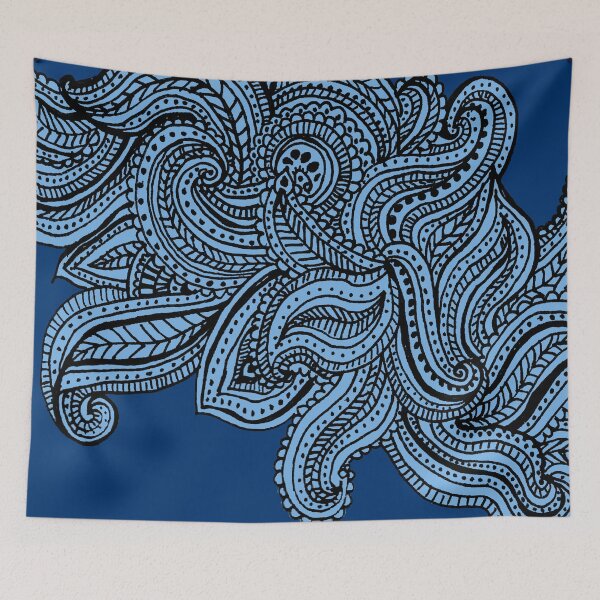 Item preview, Blue shades paisley floral pattern print designed and sold by SpinklyCreations.