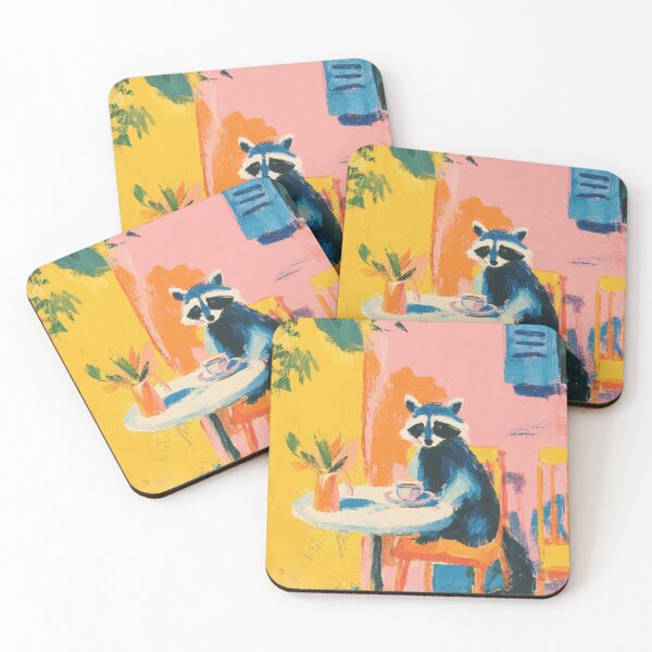 Item preview, Raccoon drinking coffee in Matisse style designed and sold by ArtHouseNiklas.