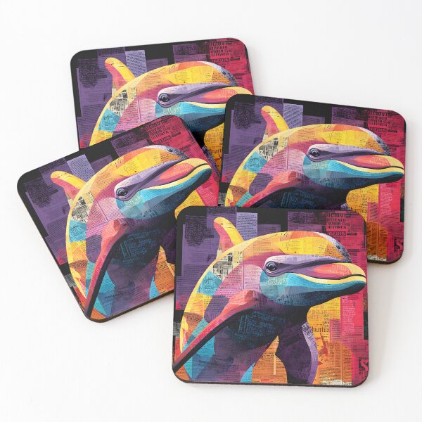 Item preview, Save the Dolphins - Vibrant Collage Portrait with Bold Colors and Newspaper Layers designed and sold by OlfactoART Studio.