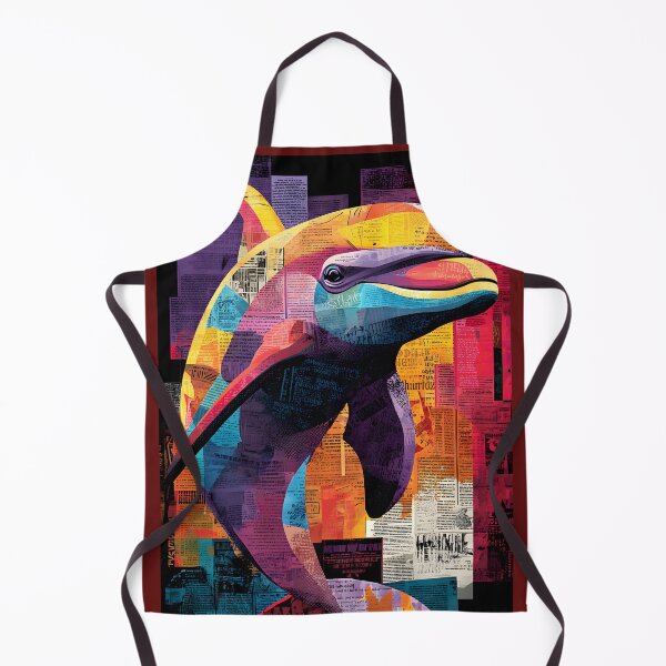 Item preview, Save the Dolphins - Vibrant Collage Portrait with Bold Colors and Newspaper Layers designed and sold by OlfactoART Studio.