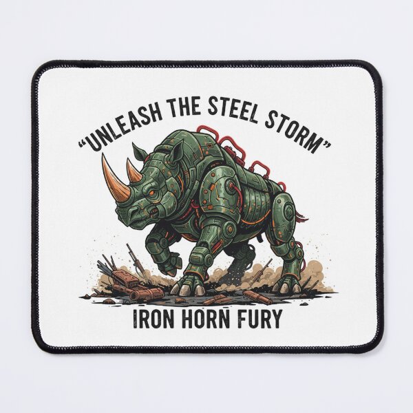 Item preview, Iron Horn Fury – Cyberpunk Mecha Rhino designed and sold by ValeronPrints.