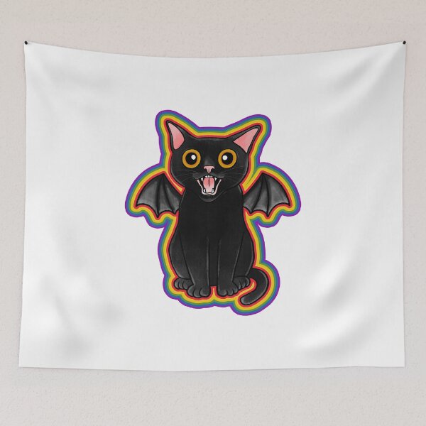 Item preview, Rainbow Outline Vampire Cat – Creepy Cute Gothic Pop Art designed and sold by J-Mindful.