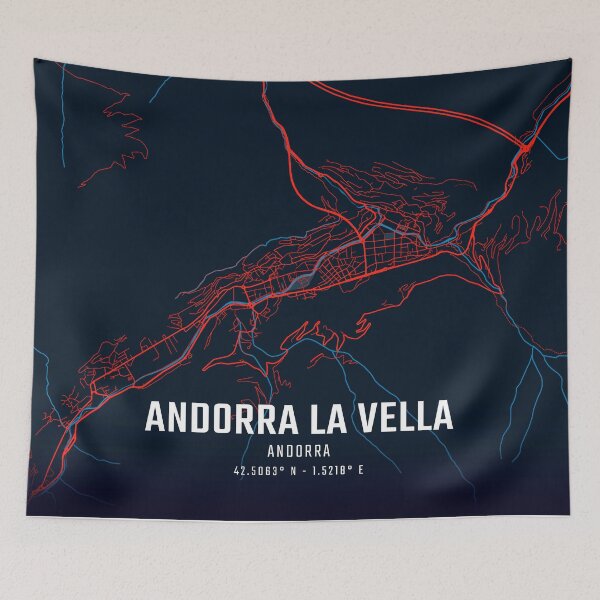 Item preview, Andorra la Vella Red & Blue Minimalist Map designed and sold by HomeLivingCo.